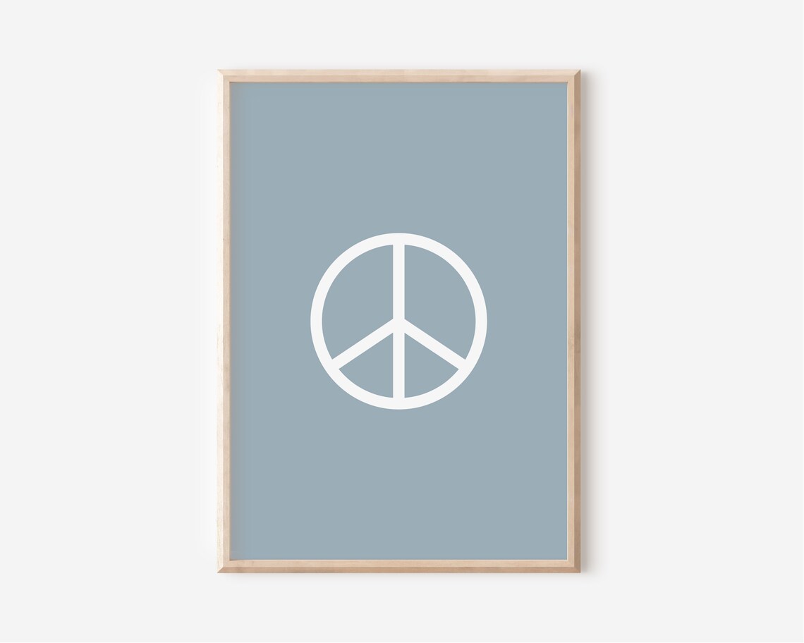 Dusty Blue Peace Sign Poster Boys Nursery Minimalist Playroom Art Design - Image 3