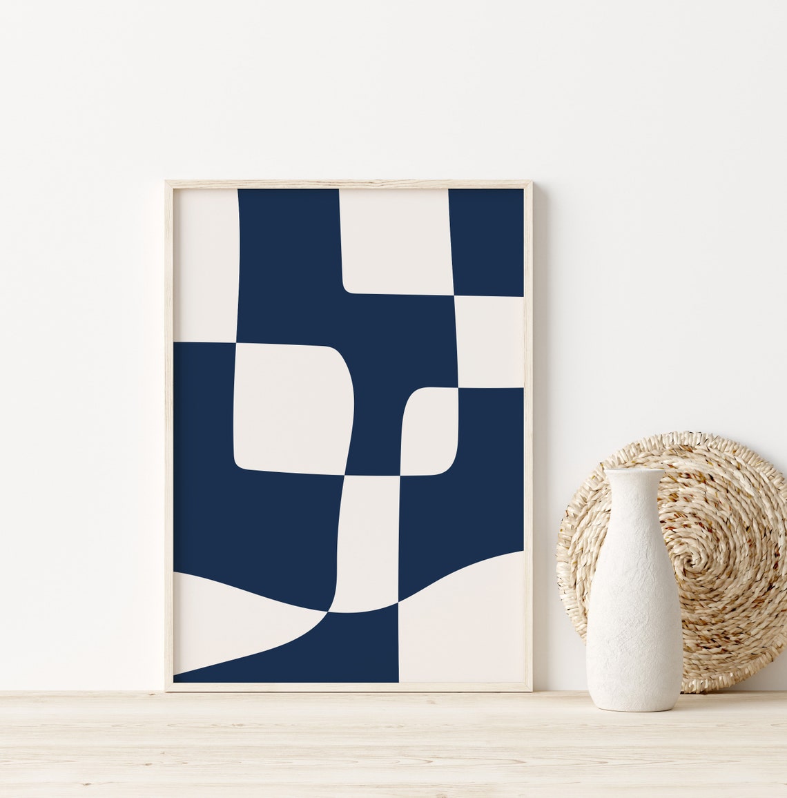 Navy Blue White Geometric Abstract Rounded Shapes Bold Art Poster - Image 2