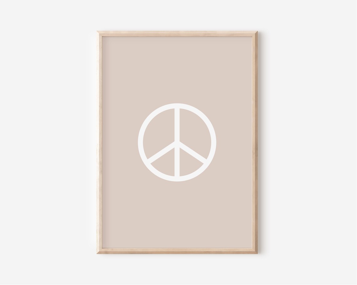 Blush Pink Peace Symbol White Graphic Retro Minimalist Art Poster - Image 4