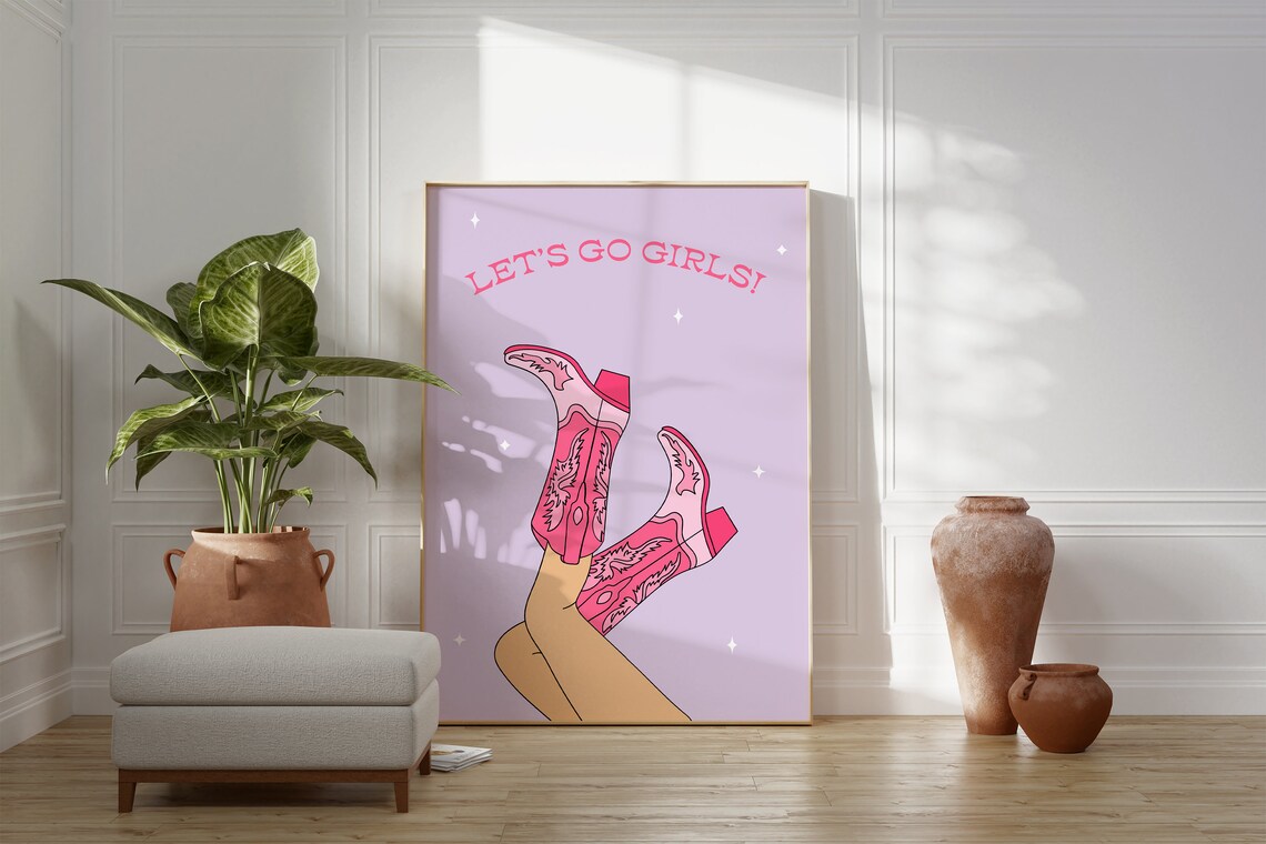 Let's Go Girls Lilac Cowboy Boots Trendy Western Quote Poster - Image 3