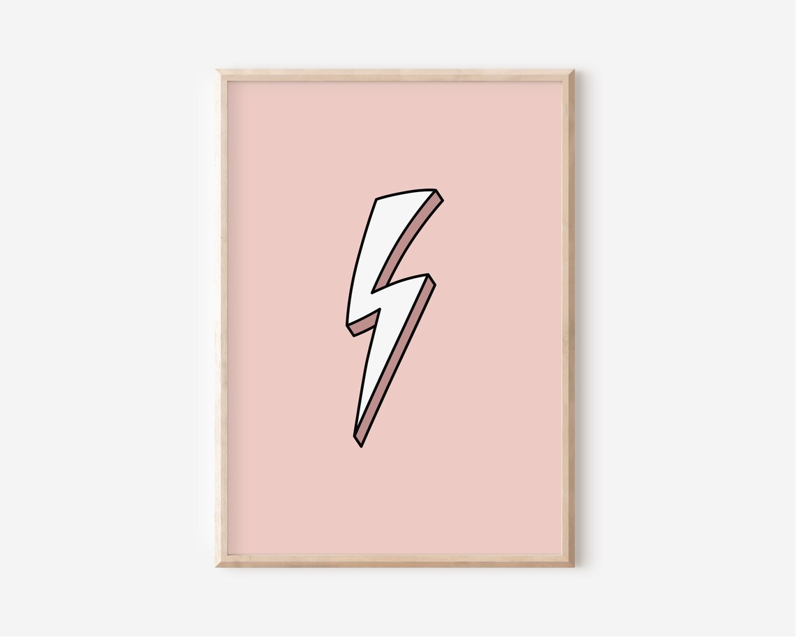 Pink Lightning Bolt Poster Cute Girls Nursery Boho Playroom Art Decor - Image 3
