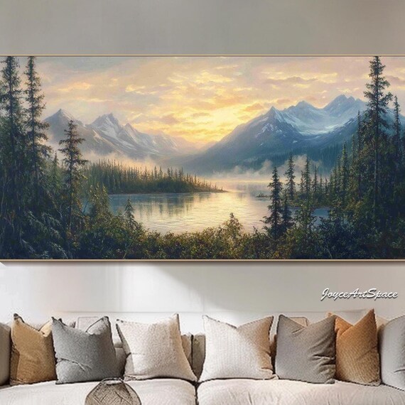 Large Wall Art Abstract Green Forest Wall Art Abstract Landscape Wall Art Forest Oil Painting Sunset Scenery Wall Art Nature Wall Art
