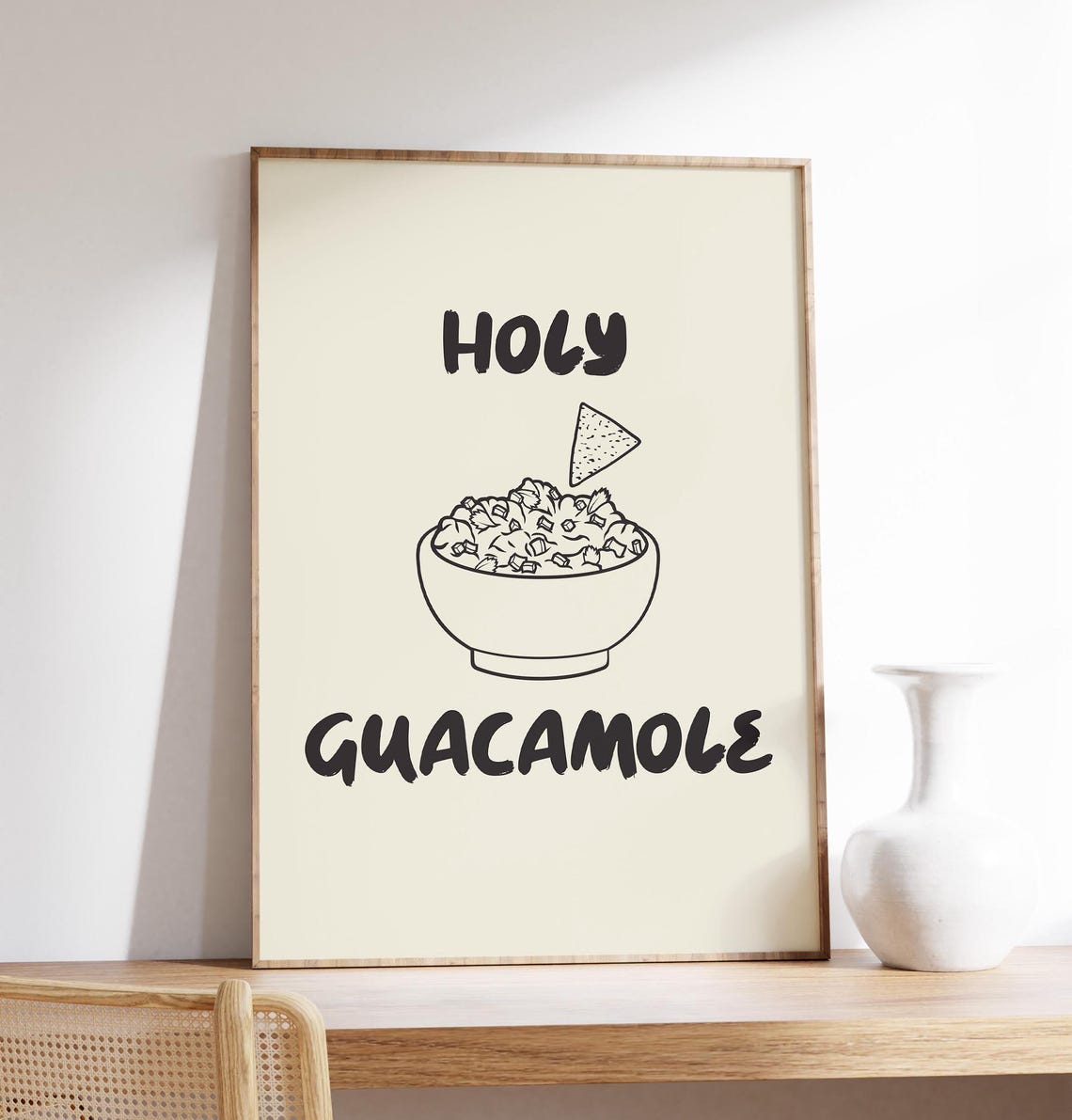 Holy Guacamole Funny Line Art Kitchen Quote Typography Wall Art