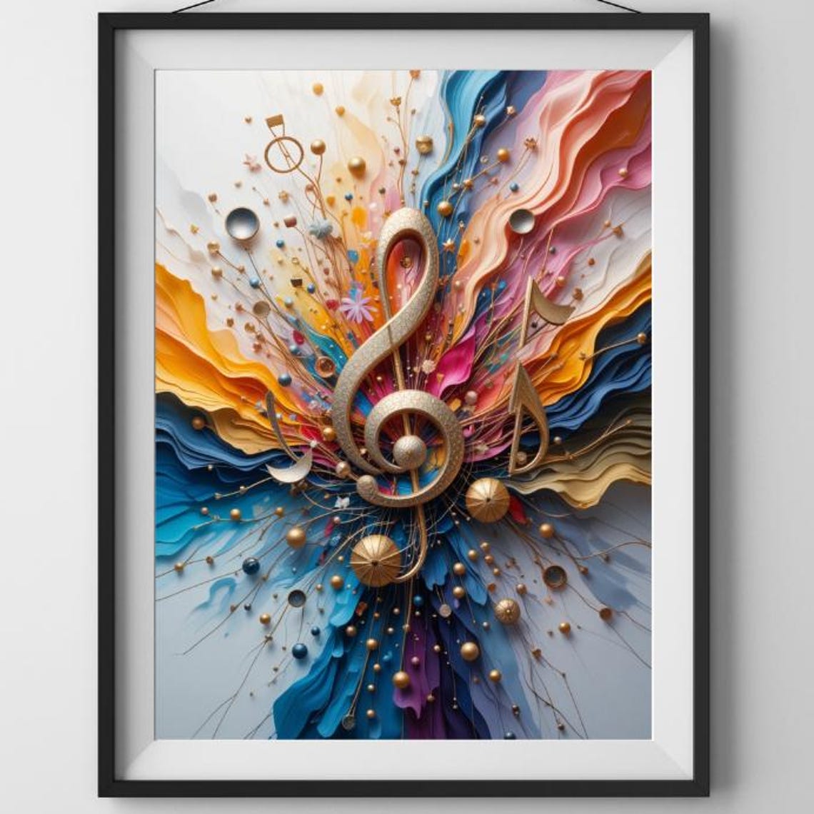 Watercolour Splash Treble Clef Poster with Blue and Orange Paint