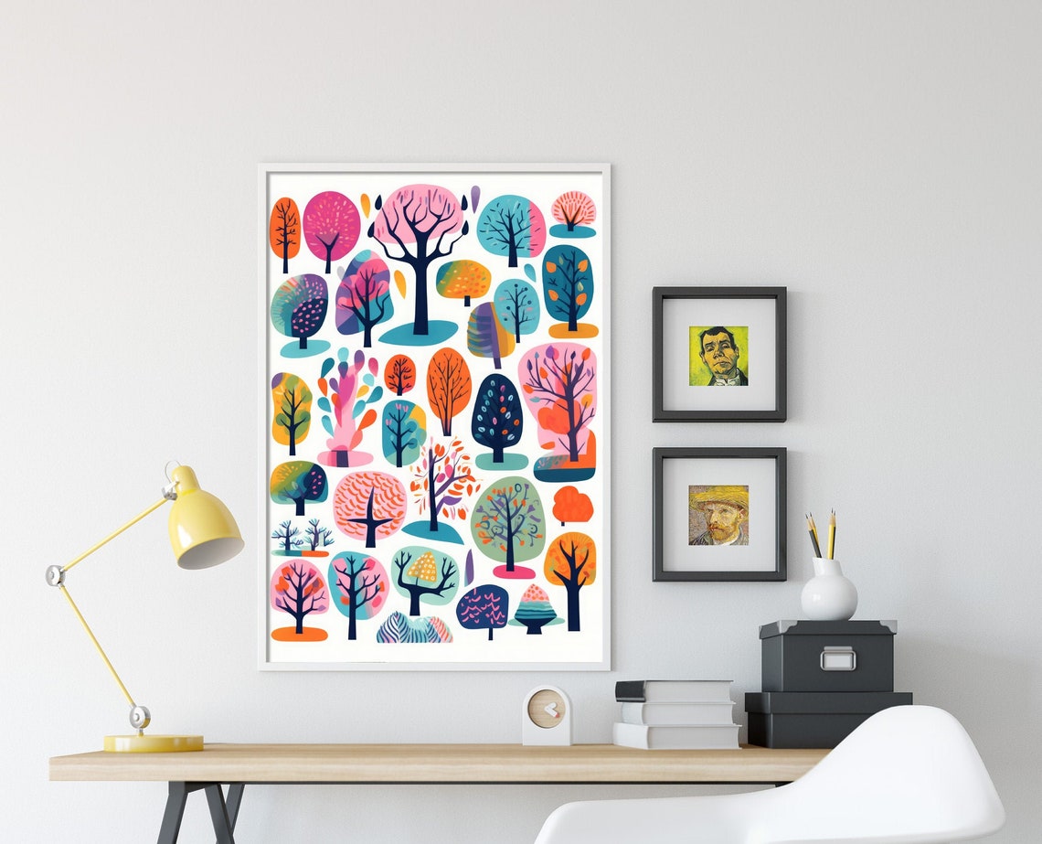 Colorful Stylized Tree Collection Scandinavian Folk Art Poster - Image 4