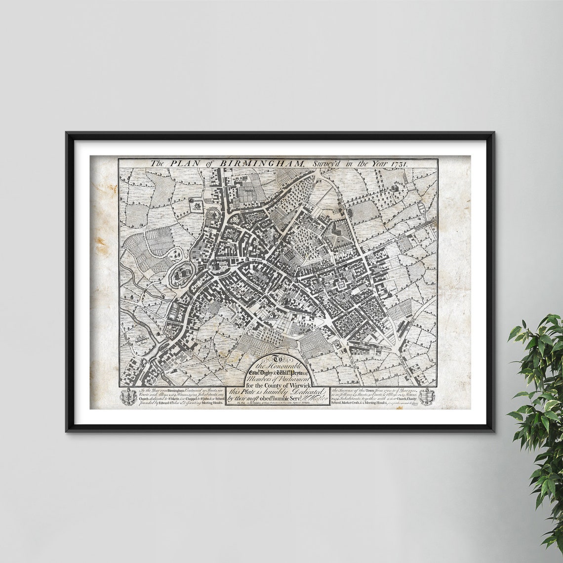 Birmingham England 1731 Vintage Town Plan Historic Map Art Print