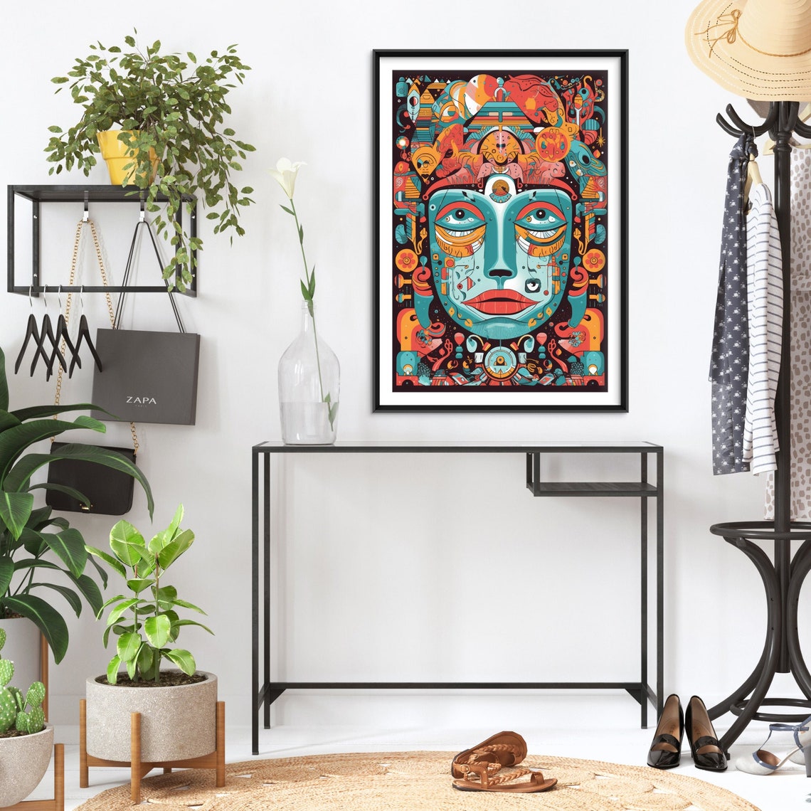 Psychedelic Ornate Face Teal Orange Surreal Visionary Poster Art - Image 2