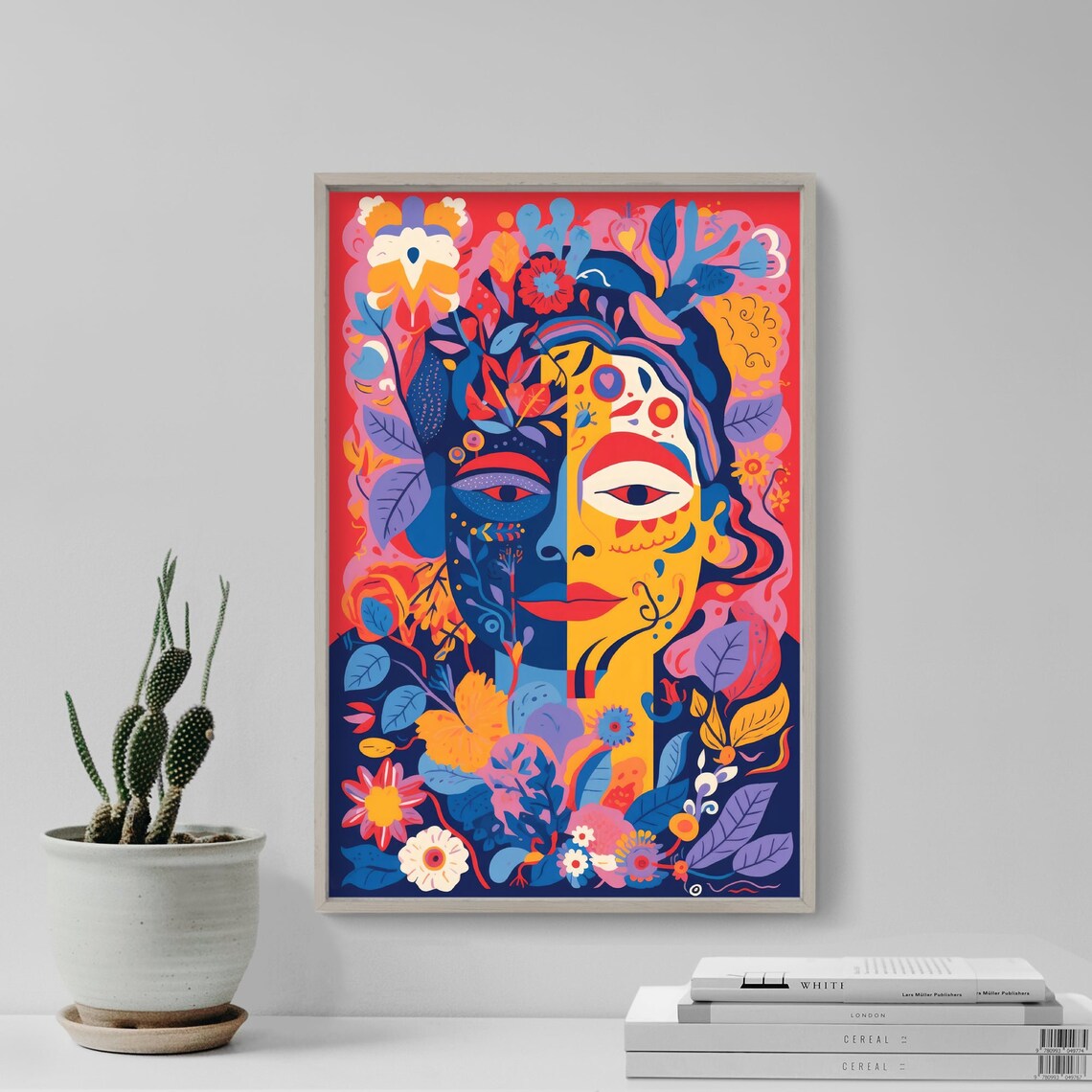 Day of the Dead Style Flower Woman Face Bold Colorful Folk Art Poster