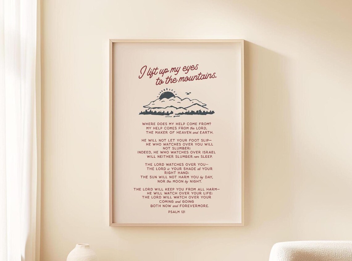 Psalm 121 I Lift Up My Eyes To The Mountains Retro Mountain Verse Poster - Image 5