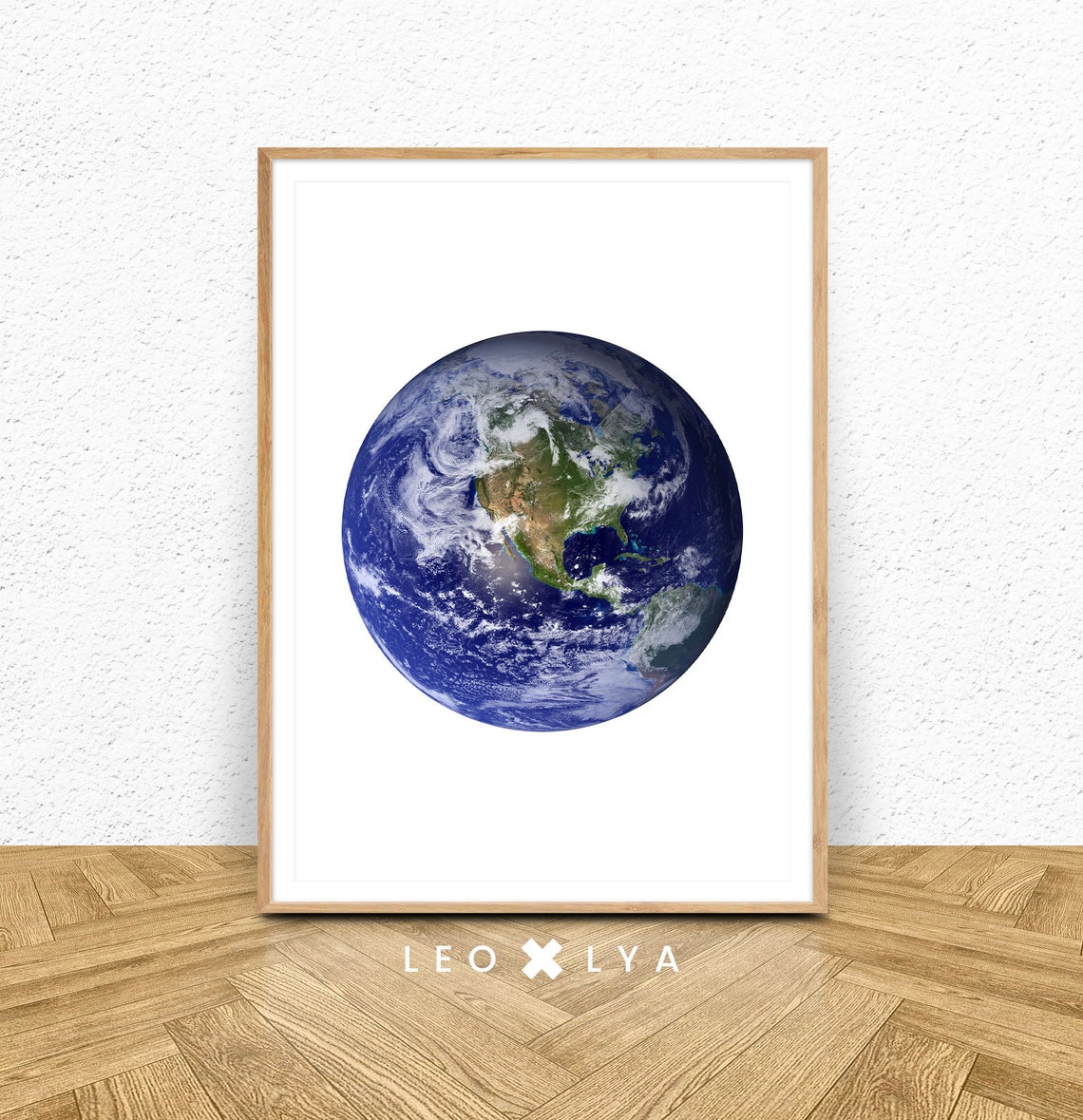 Planet Earth Globe From Space Blue Marble Minimalist White Wall Art