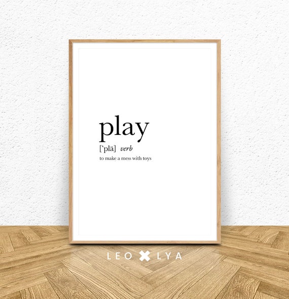 Play Definition Minimalist Poster, Dictionary Art