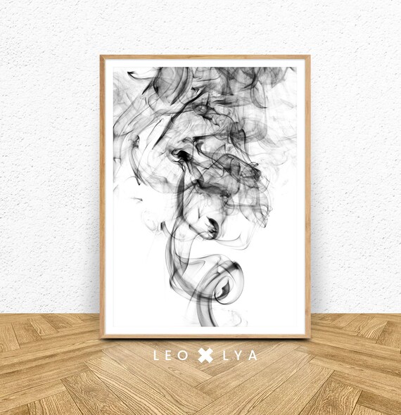 Black Smoke Swirls Abstract Monochrome Photography Poster Decor