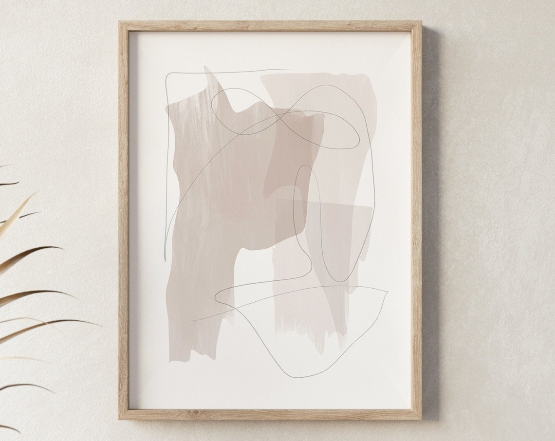 Soft Mauve Abstract Wash Looping Line Art Neutral Modern Poster - Image 2