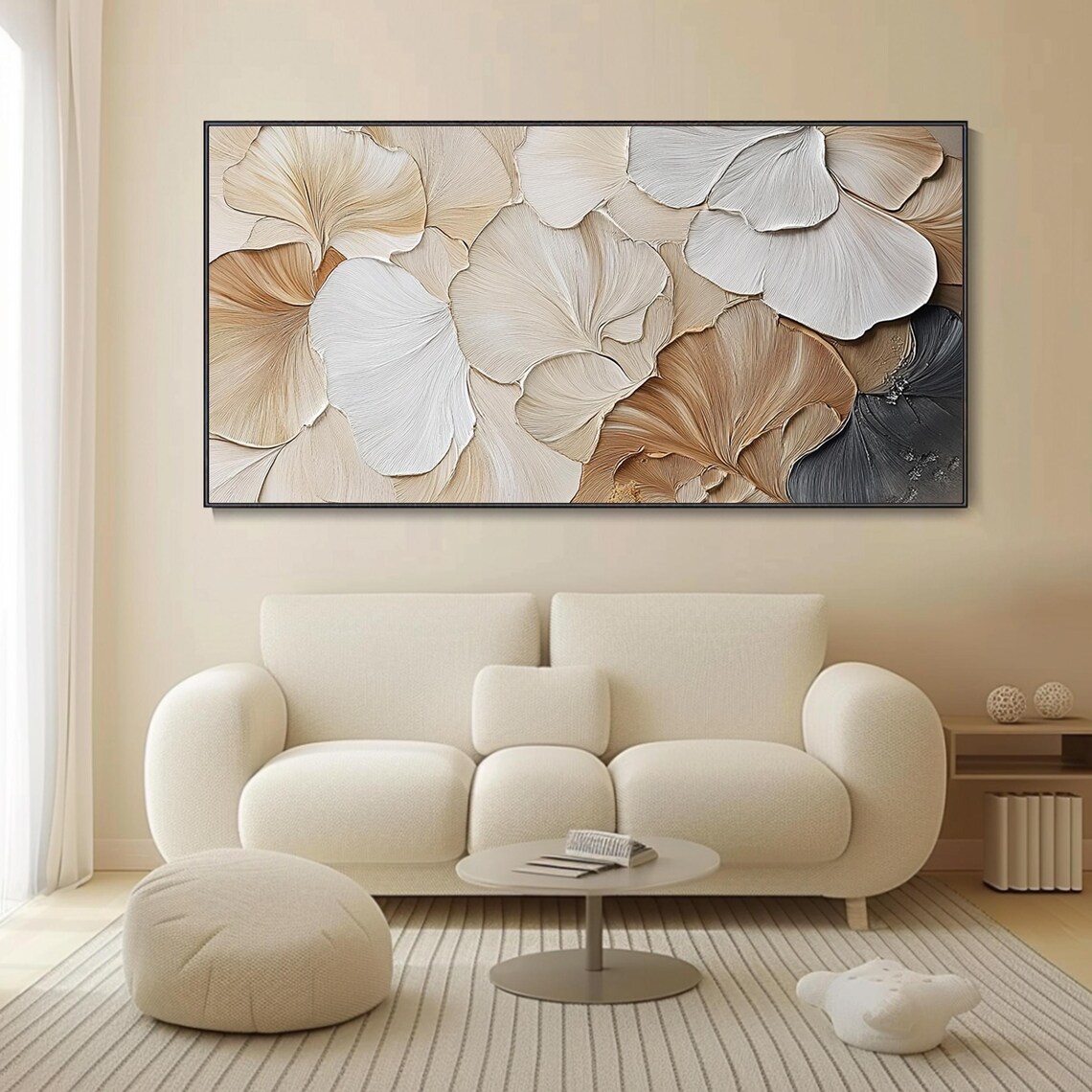 Abstract Floral Oil Painting, Neutral Art Print - Image 2