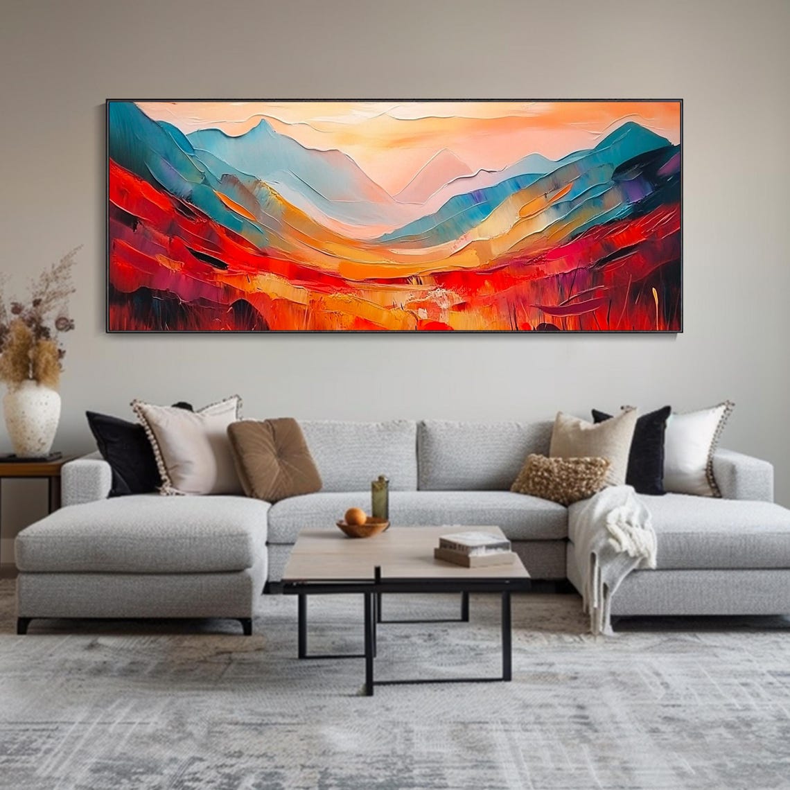 Fiery Red Mountain Valley Abstract Landscape Impasto Oil Wall Art - Image 5