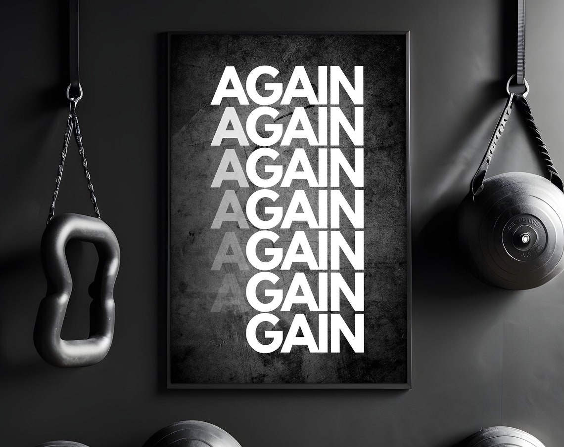 Again Again Gain Again Typographic Black Gym Quote Office Poster - Image 3