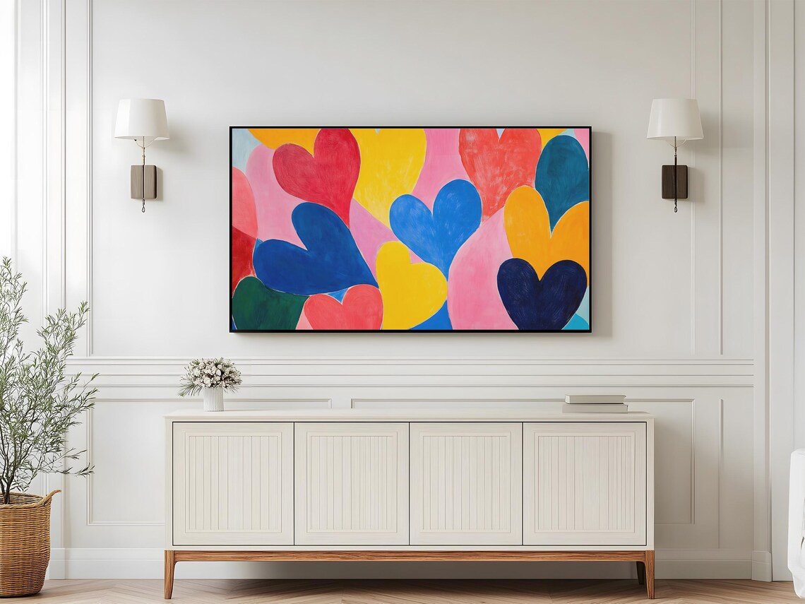 Love Is In The Air Vibrant Hand Painted Colorful Hearts Whimsical Romantic Poster - Image 5