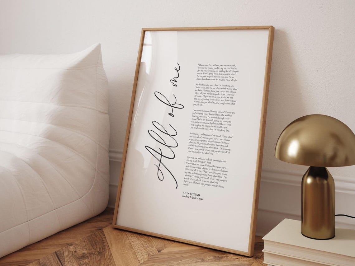 Custom Song Lyrics Script Elegant Typography Anniversary Gift Wall Art - Image 5