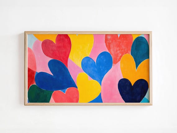 Love Is In The Air Vibrant Hand Painted Frame Tv Art Playful Colorful Decor Whimsical Romantic Artwork Matisse Inspired Trendy