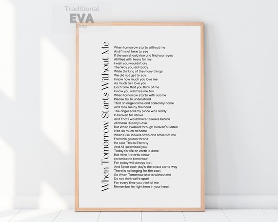When Tomorrow Starts Without Me Bereavement Poem Light Frame Print