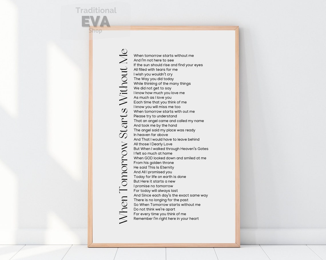 When Tomorrow Starts Without Me Bereavement Poem Light Frame Print