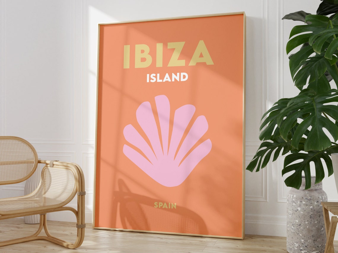 Ibiza Island Spain Minimalist Orange Pink Shell Travel Poster