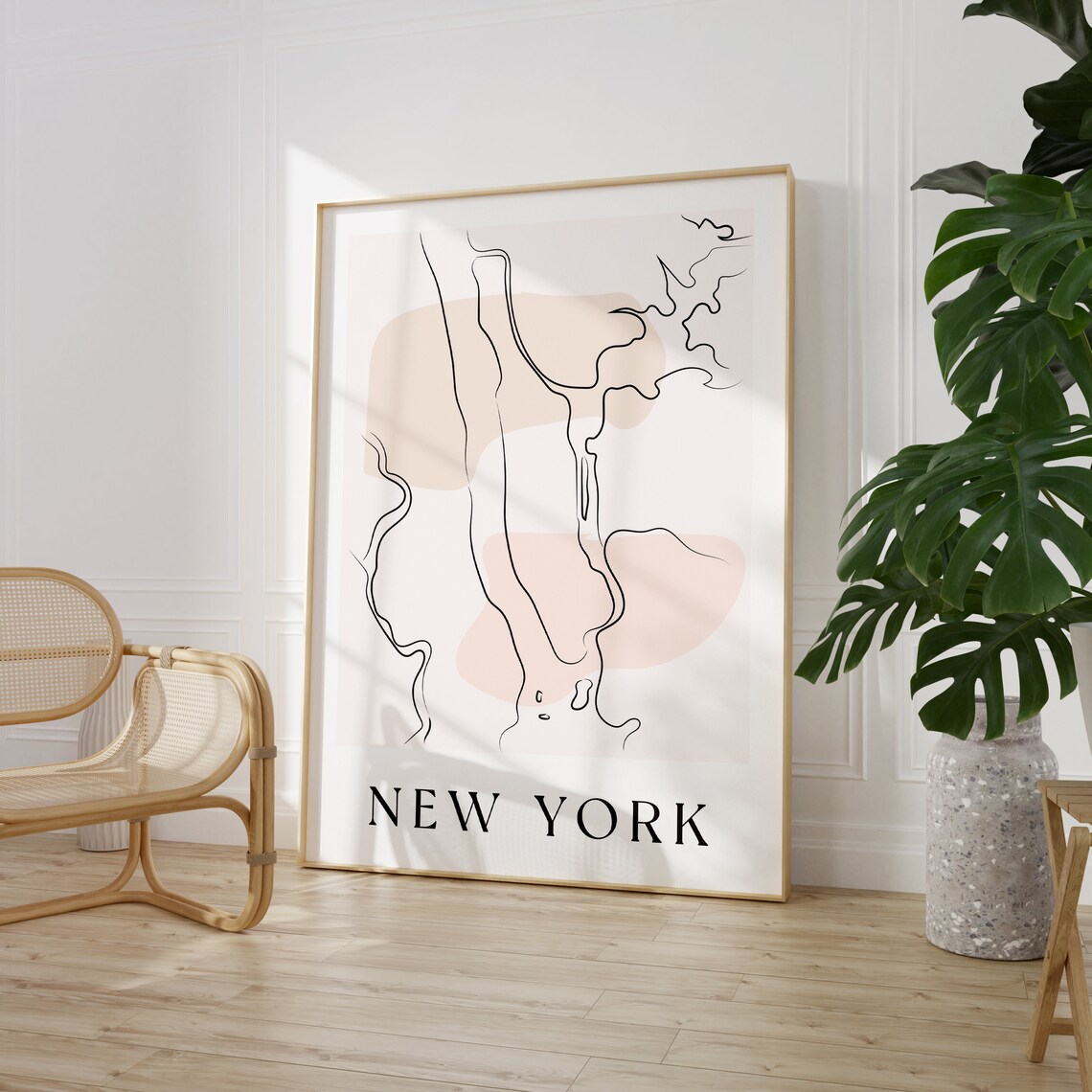 New York City Abstract Line Map Blush Minimalist Travel Poster - Image 5