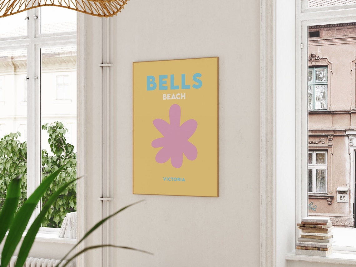 Bells Beach Victoria Yellow Pink Flower Minimalist Travel Poster - Image 3