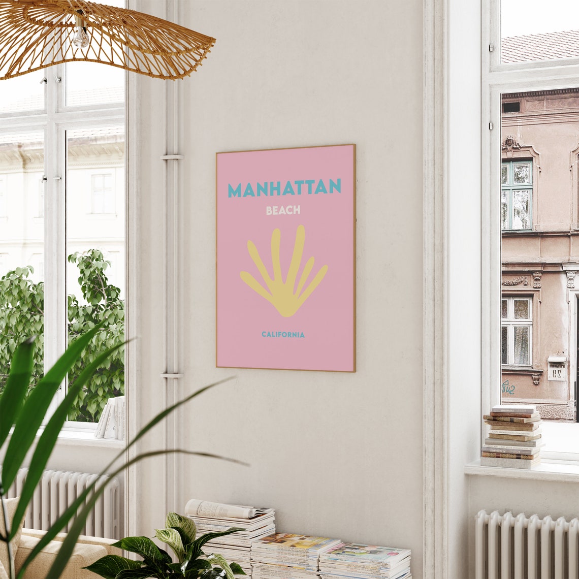 Manhattan Beach California Minimalist Pink Yellow Shell Poster - Image 3
