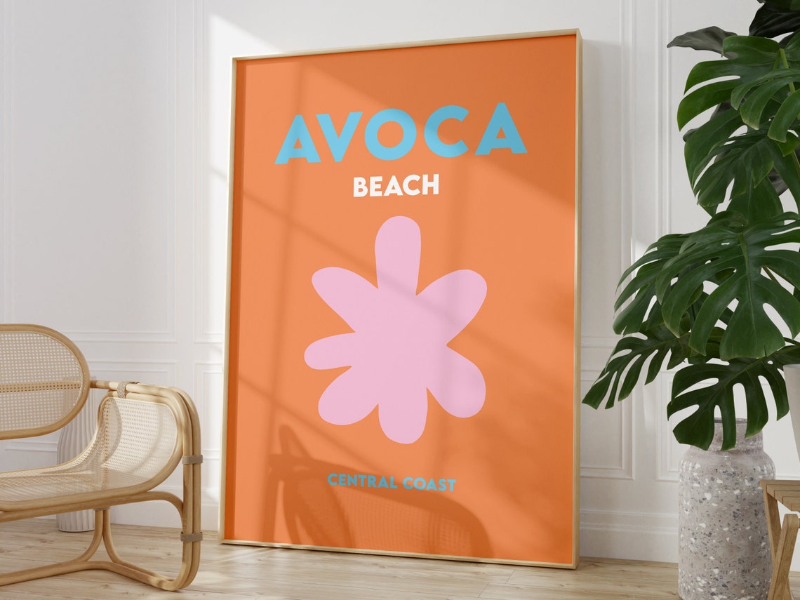Avoca Beach Central Coast Orange Pink Flower Minimalist Travel Poster