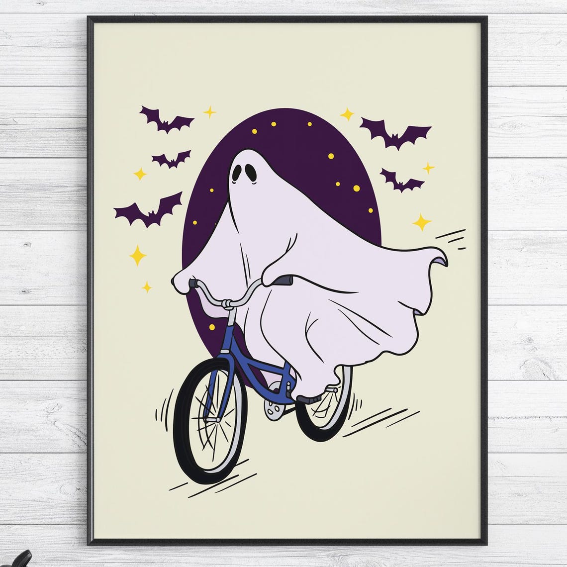 A On Bike Spooky Fun Poster Halloween Print For Home Decoration Autumn Children Fall Llustration