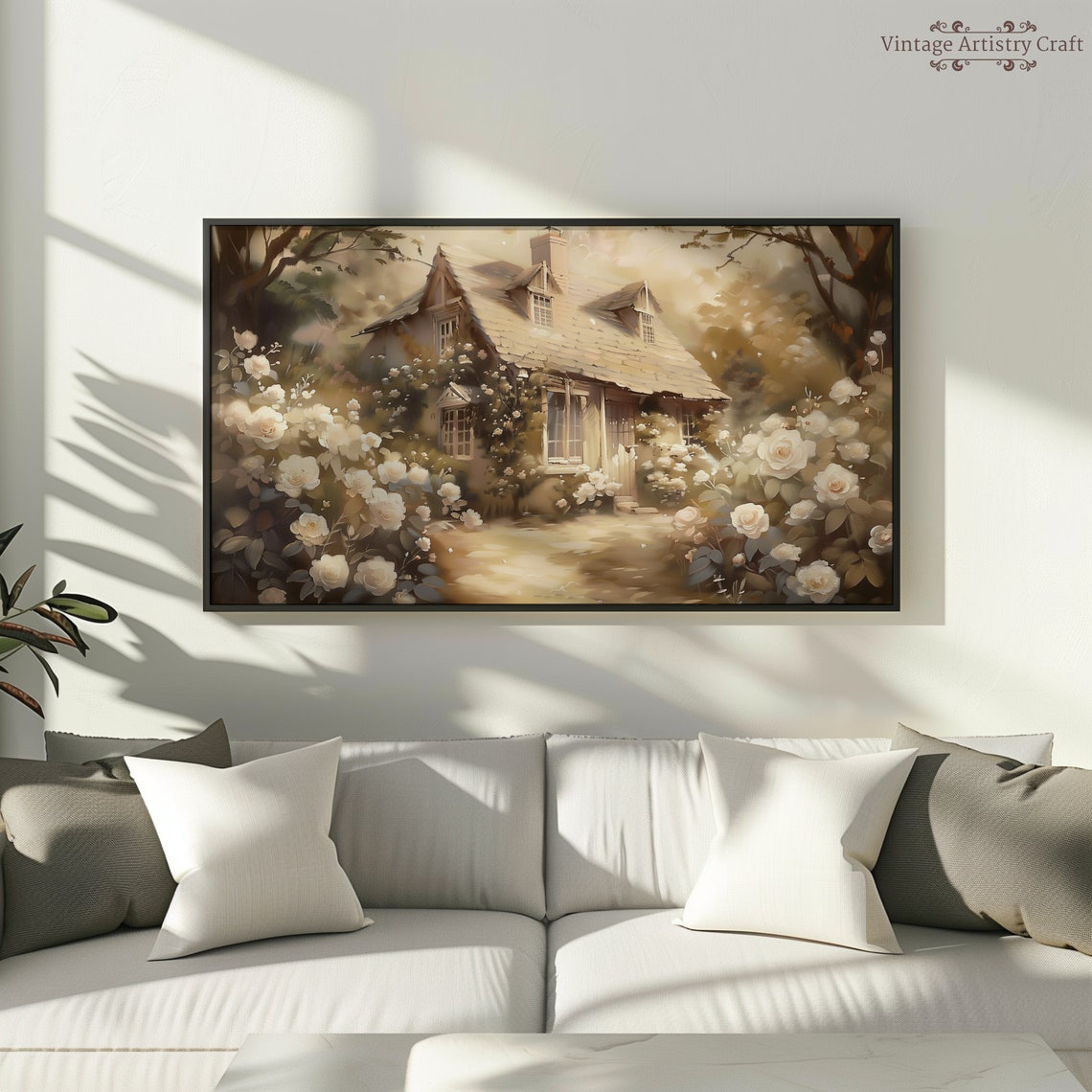 Vintage Cottage Painting Frame Tv Art English Country House Rose Garden Tv Frame Spring Home Decor Oil Painting - Image 8