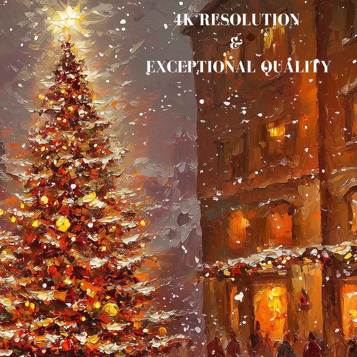 Snowy Christmas Town Square Tree Night Lights Festive Winter Poster - Image 7