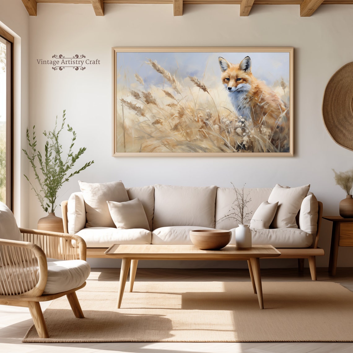 Red Fox in Golden Wheat Field Soft Painterly Wildlife Art Poster - Image 4