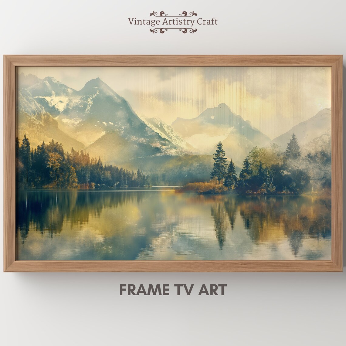 Mountain Lake Pinetree Landscape Watercolor Art Print