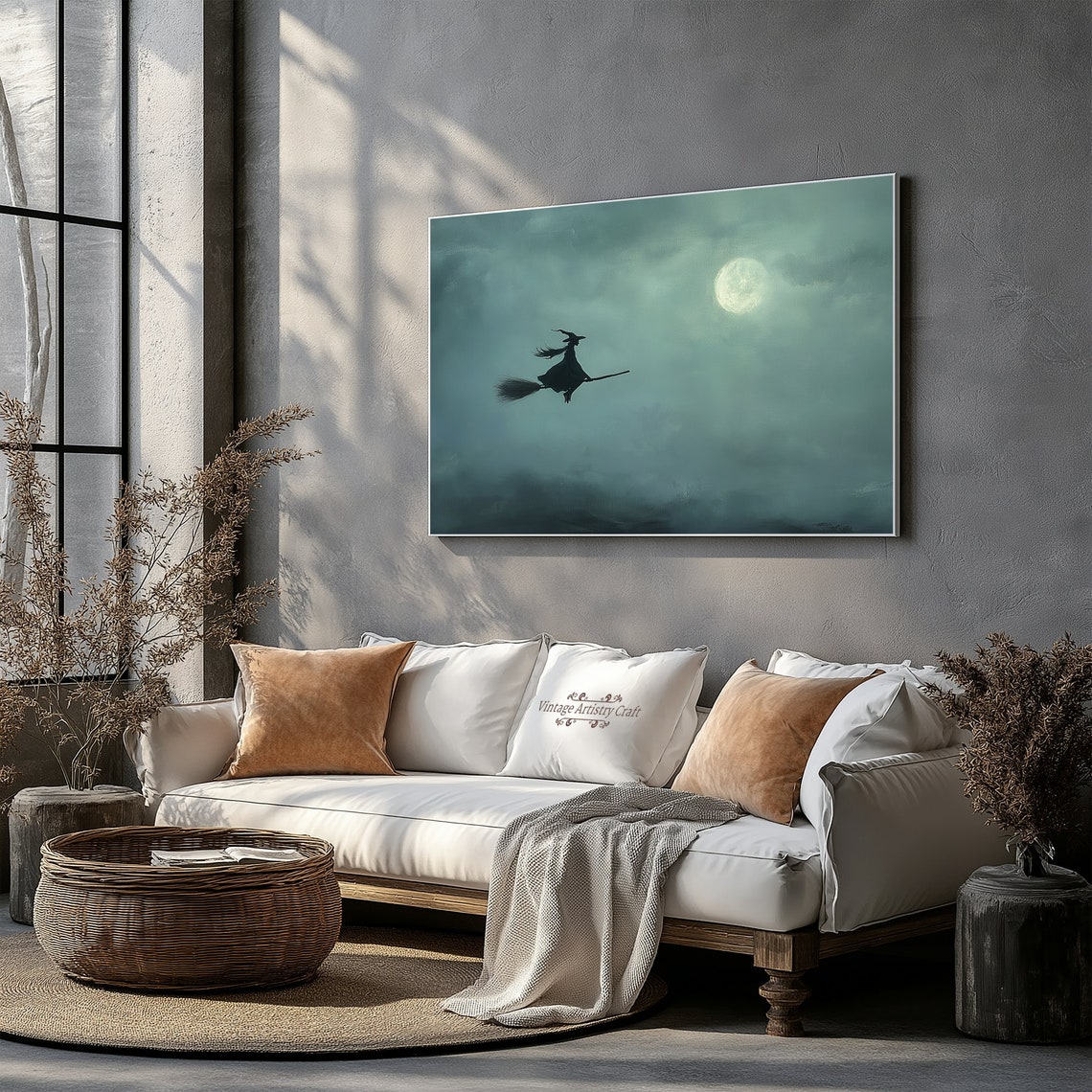 Witch Flying Broomstick Full Moon Night Sky Spooky Halloween Poster - Image 3