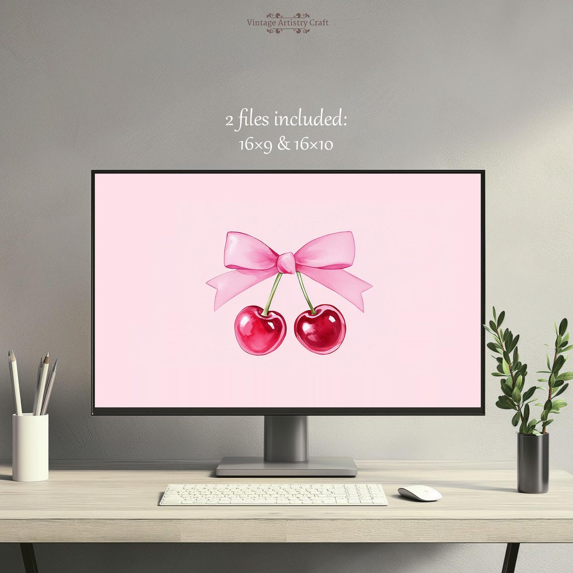 Valentines Day Wallpaper Cute Cherries Romantic Desktop 4k Pc Mac Laptop Macbook Windows Pink Bow Love Background Instant