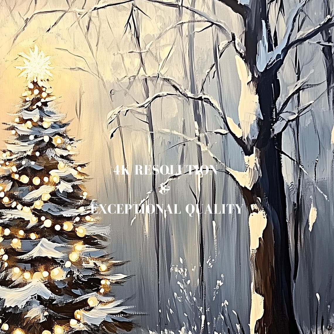 Lit Christmas Tree Snowy Forest Dusk Sparkling Holiday Painting Poster - Image 7