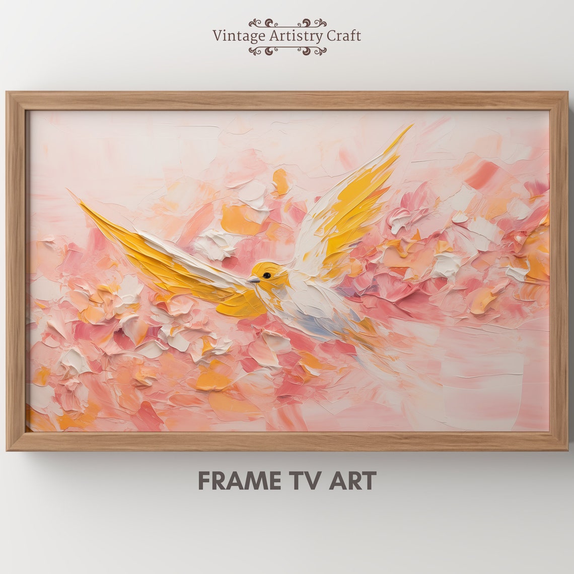 White Bird Golden Wings Pink Impasto Abstract Spring Art Poster - Image 6