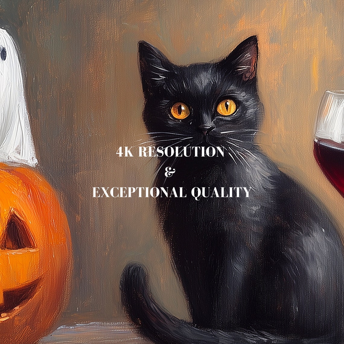 Cute Ghosts Jack O Lantern Black Cat Wine Halloween Painting Poster - Image 7