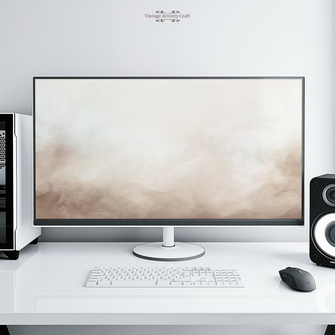 Soft Neutral Beige Abstract Waves Minimalist Desktop Wallpaper Wall Art - Image 4