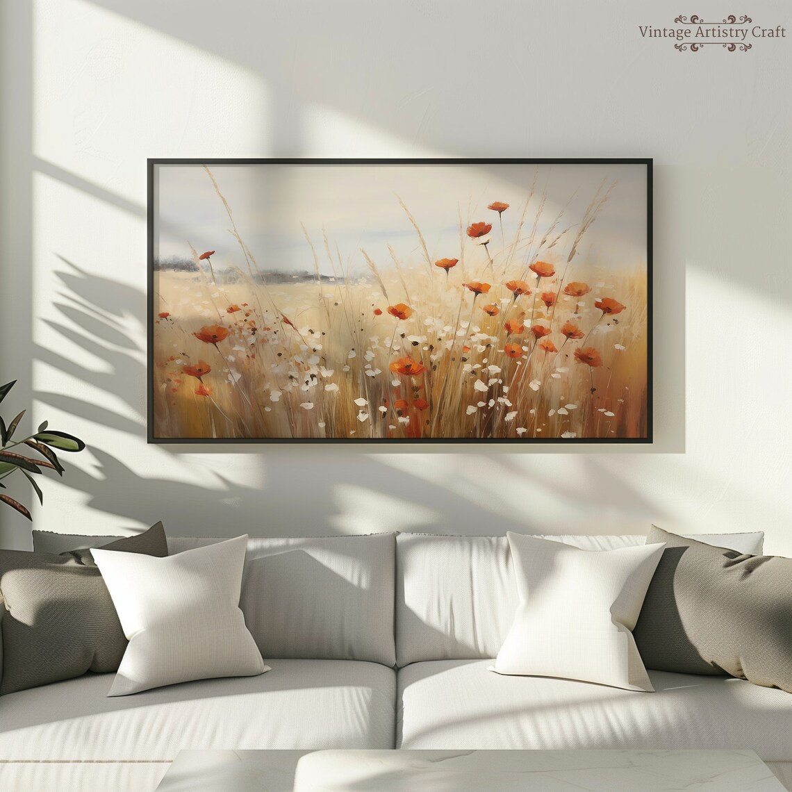 Orange Poppy Wheat Field Wildflower Golden Meadow Vintage Poster - Image 8