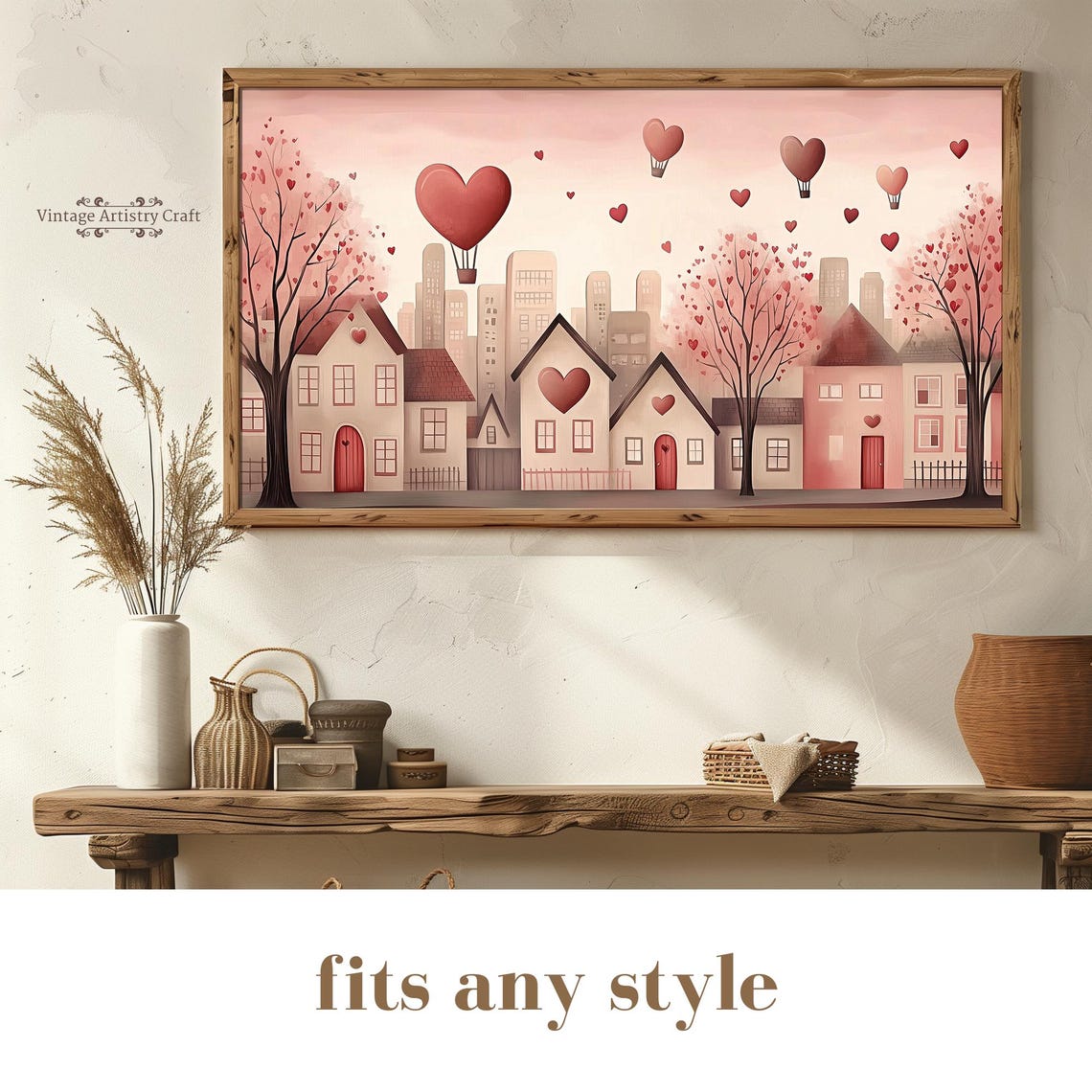 Heart Hot Air Balloons Pink Cityscape Romantic Valentines Poster - Image 8