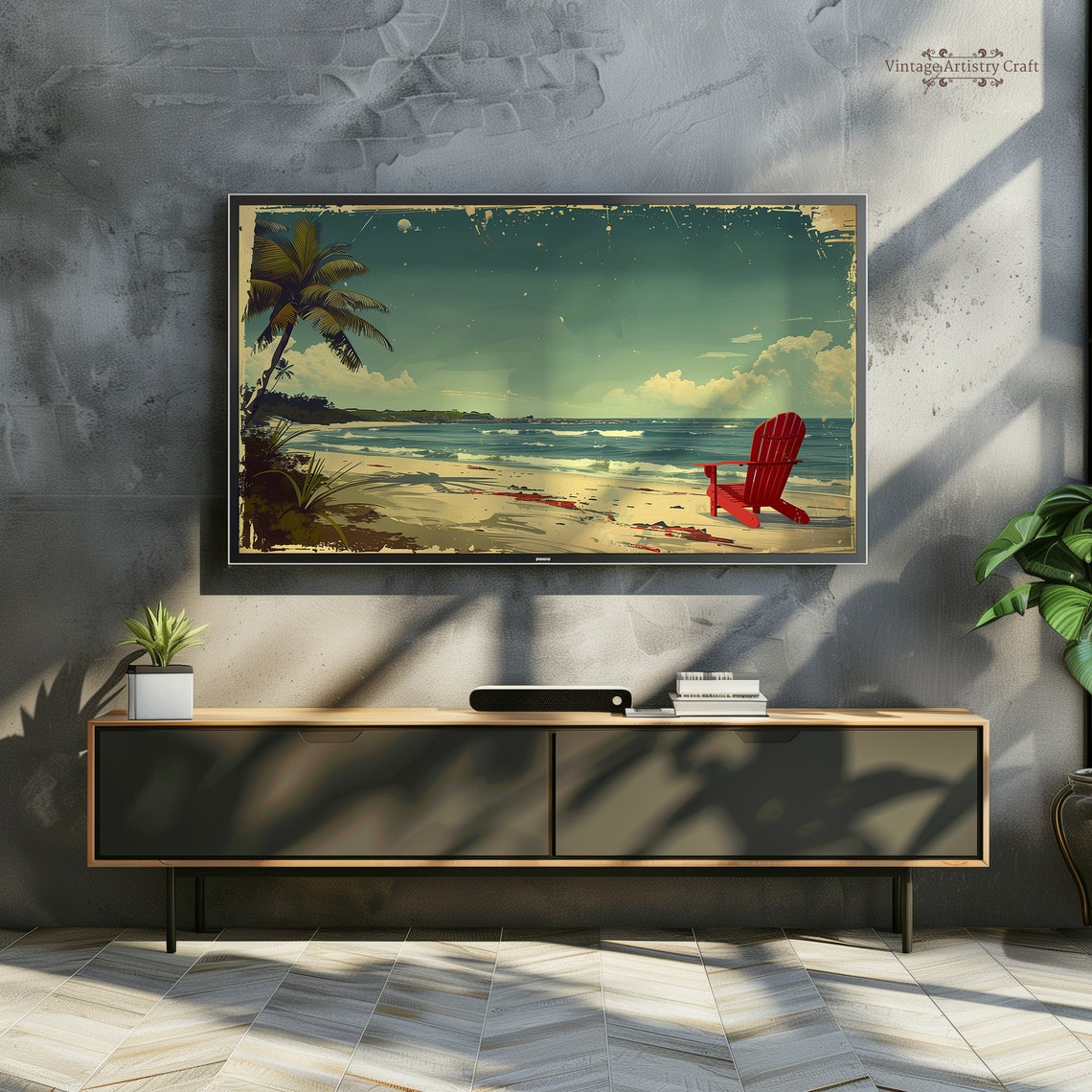 Vintage Beach Palms Red Beach Chair Retro Ocean Scene Poster - Image 7
