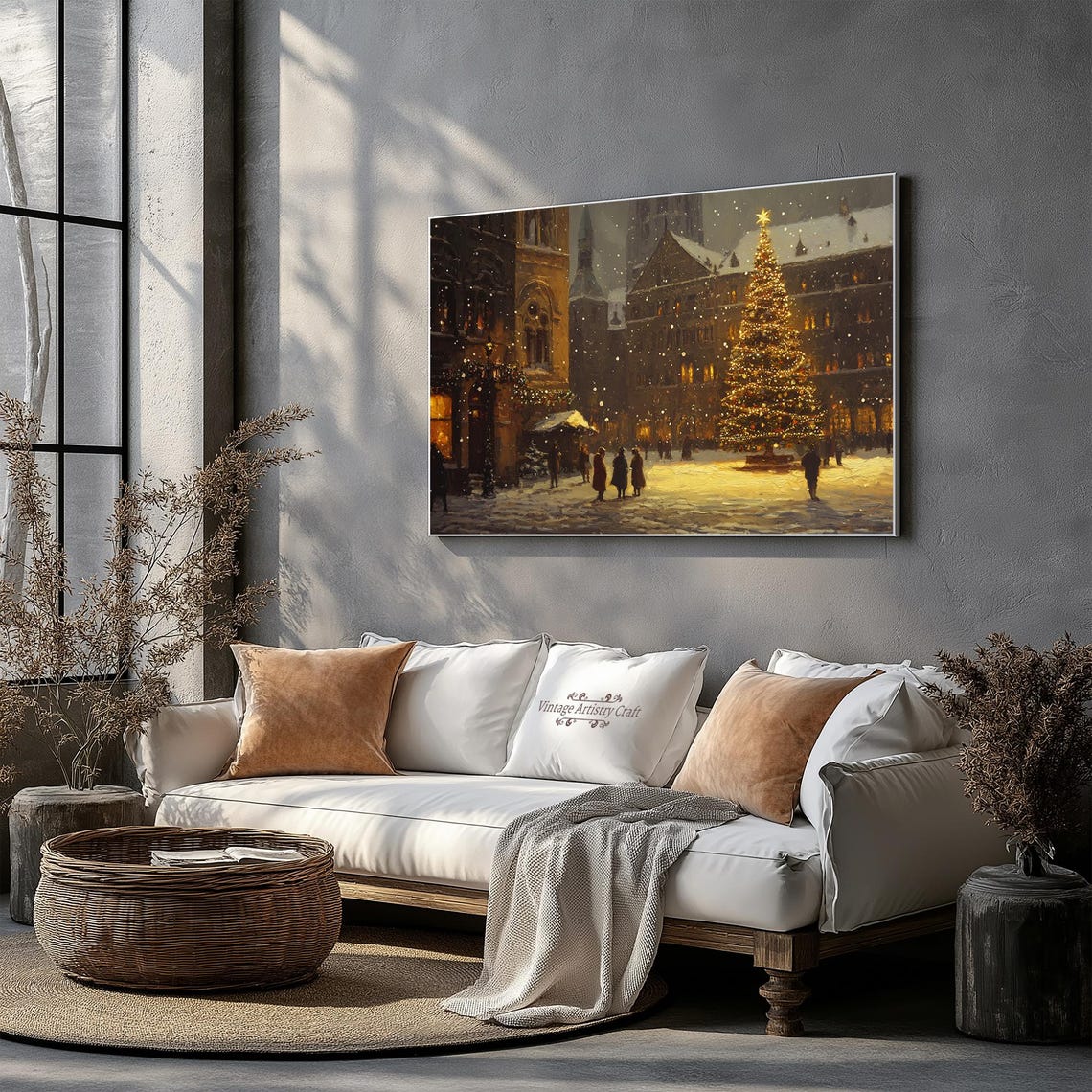Old Town Christmas Tree Night Market Snowfall Vintage Poster - Image 4