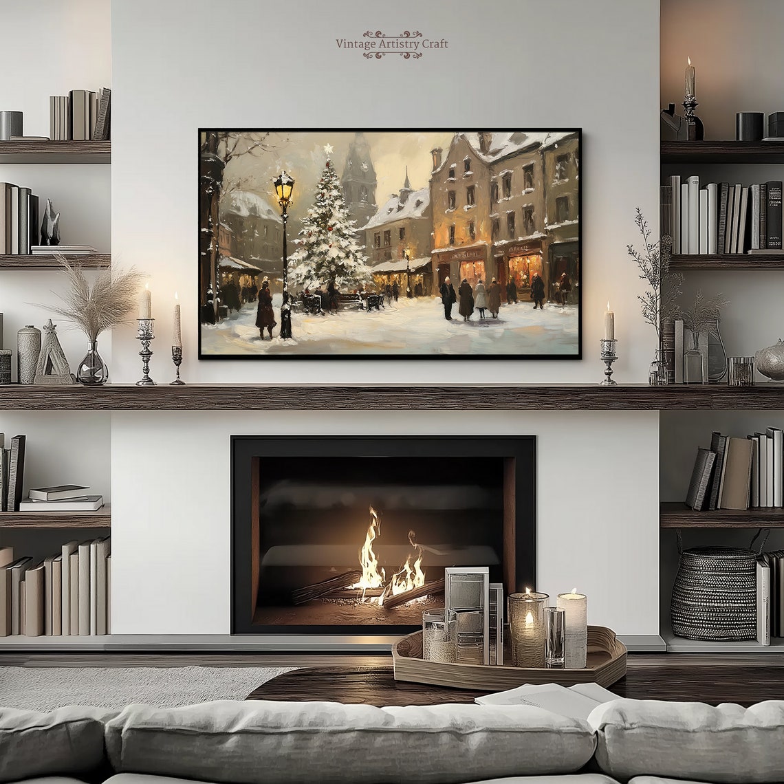 Frame Tv Art Street Christmas Town Warm Moody Winter Vintage Oil Painting Farmhouse Christmas Tv Decor 4k - Image 4