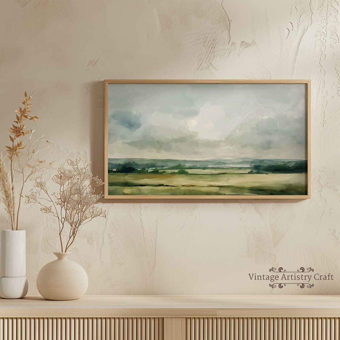 Soft Green Misty Landscape Abstract Watercolor Calm Nature Wall Art - Image 8