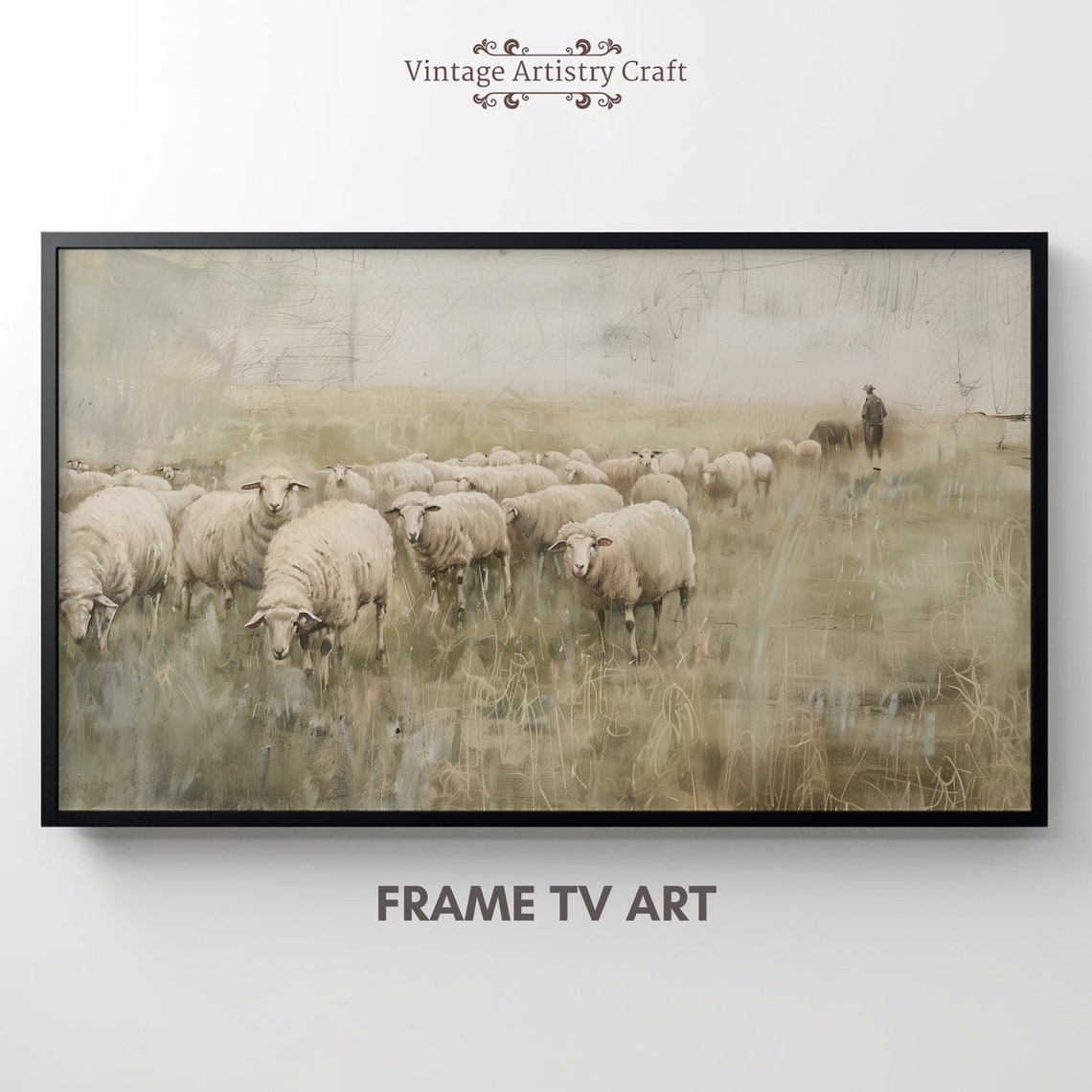 Soft Flock Of Sheep In Golden Grass Vintage Countryside Poster - Image 5