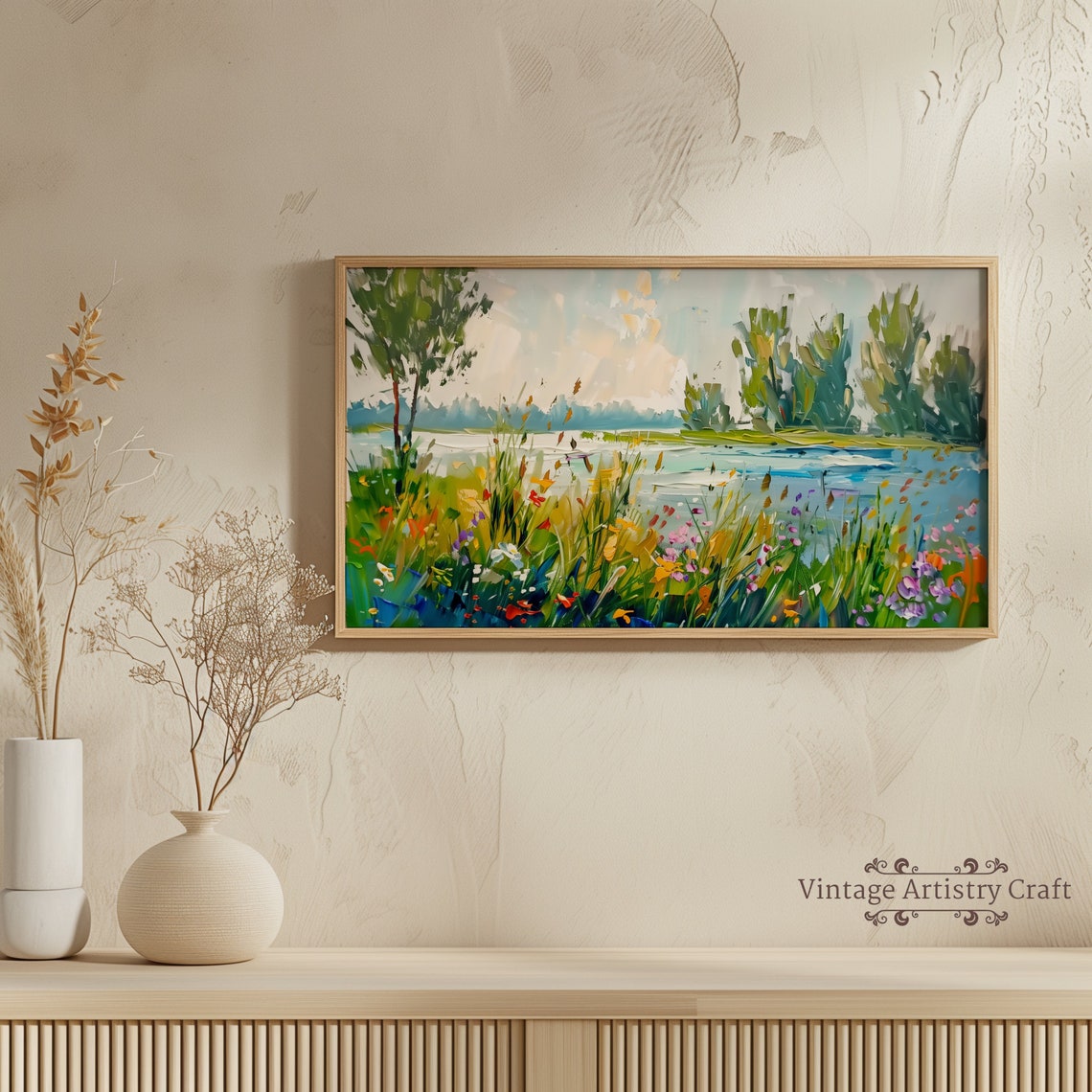 Grassland Wildflowers Frame Tv Art Spring Field Of Flowers Floral Lake Tv Art Spring Decor Oil Painting Countryside Tv Art - Image 5