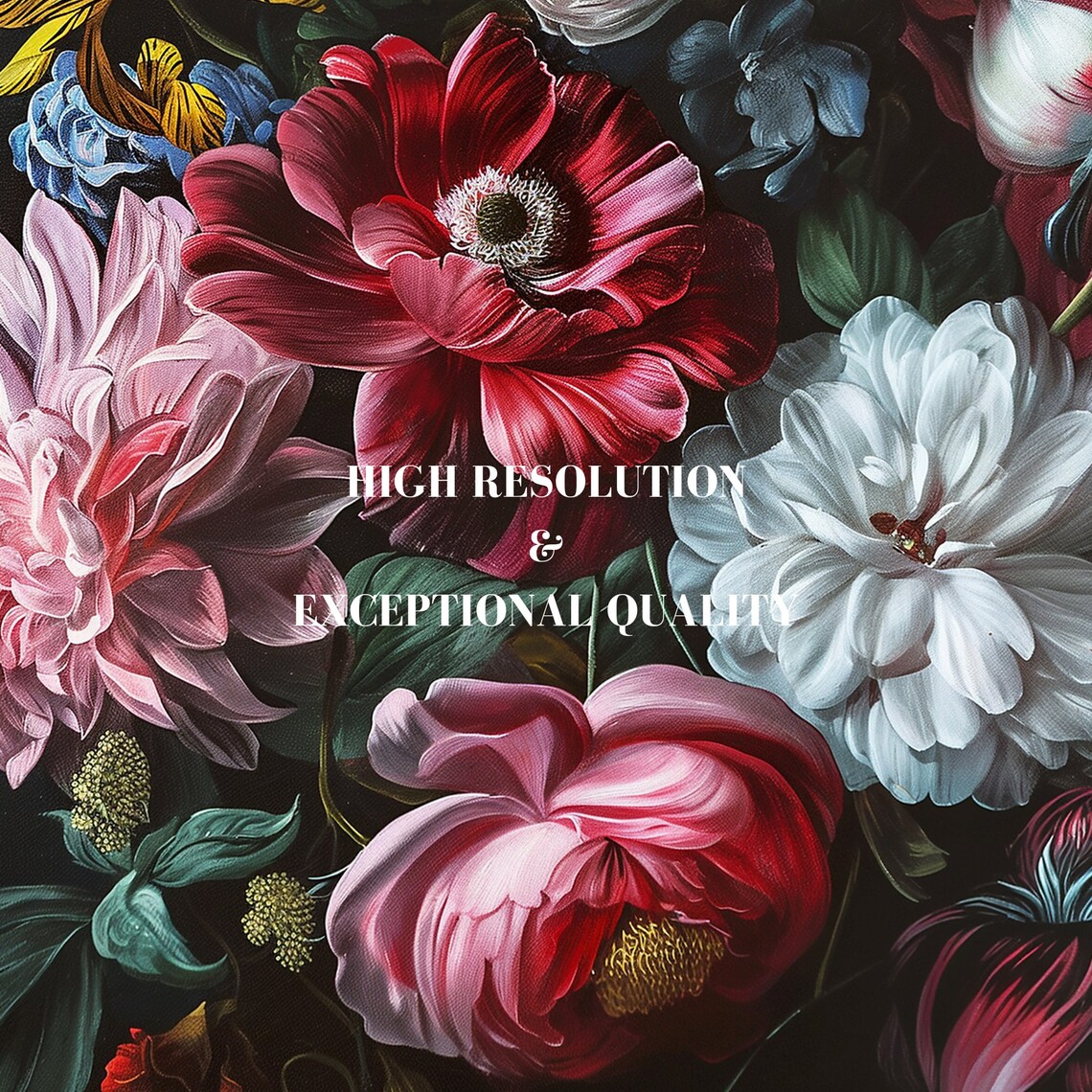 Dark Dutch Masters Floral Still Life Peonies Roses Black Poster - Image 6